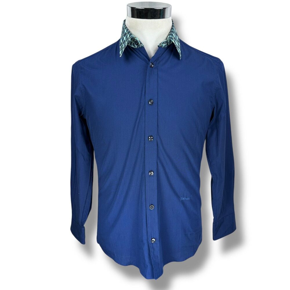 Just Cavalli Dress Shirt Men’s‎ 46 Blue Abstract Collar Button-Up Long Sleeve
